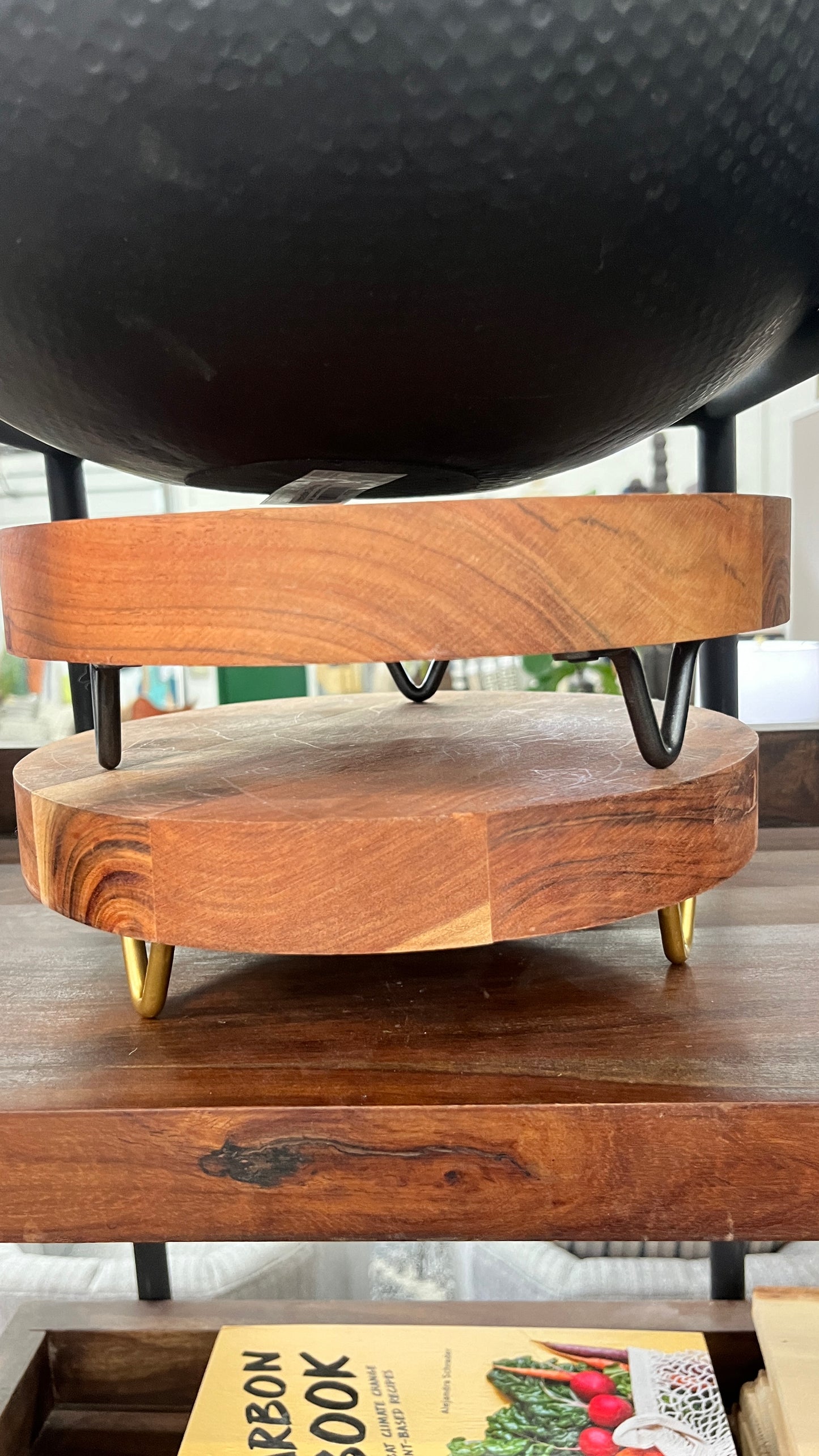 Rustic Wood Riser with Gold Legs Small