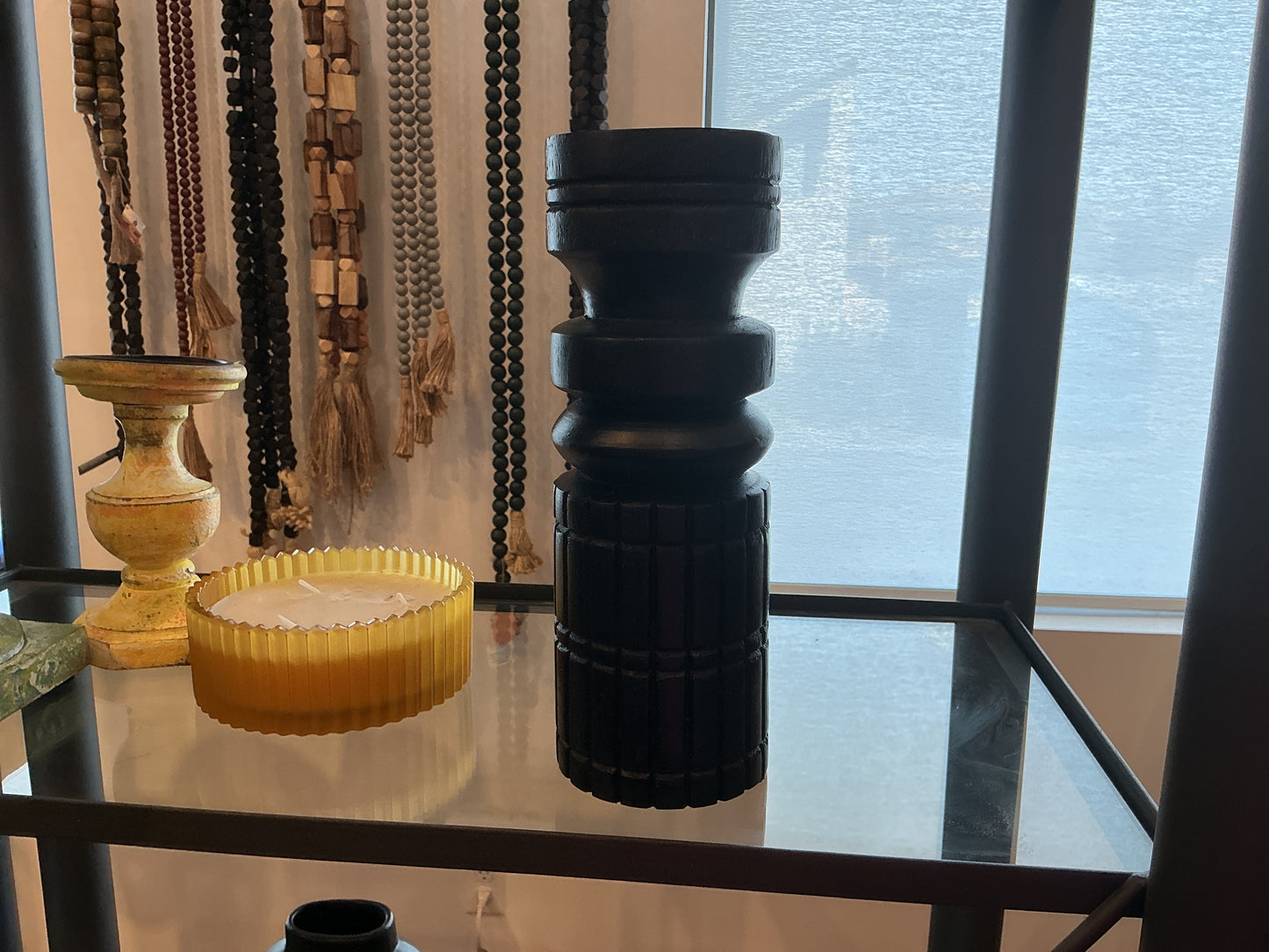 Black Wooden Candle Holder