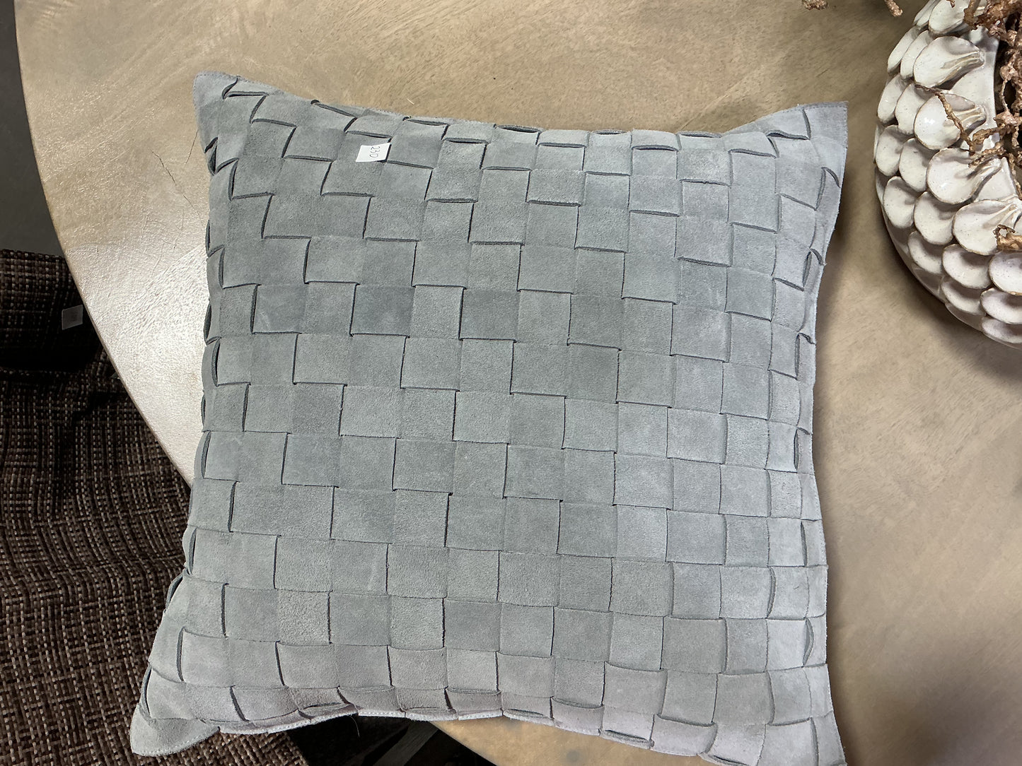 Woven leather pillow cover