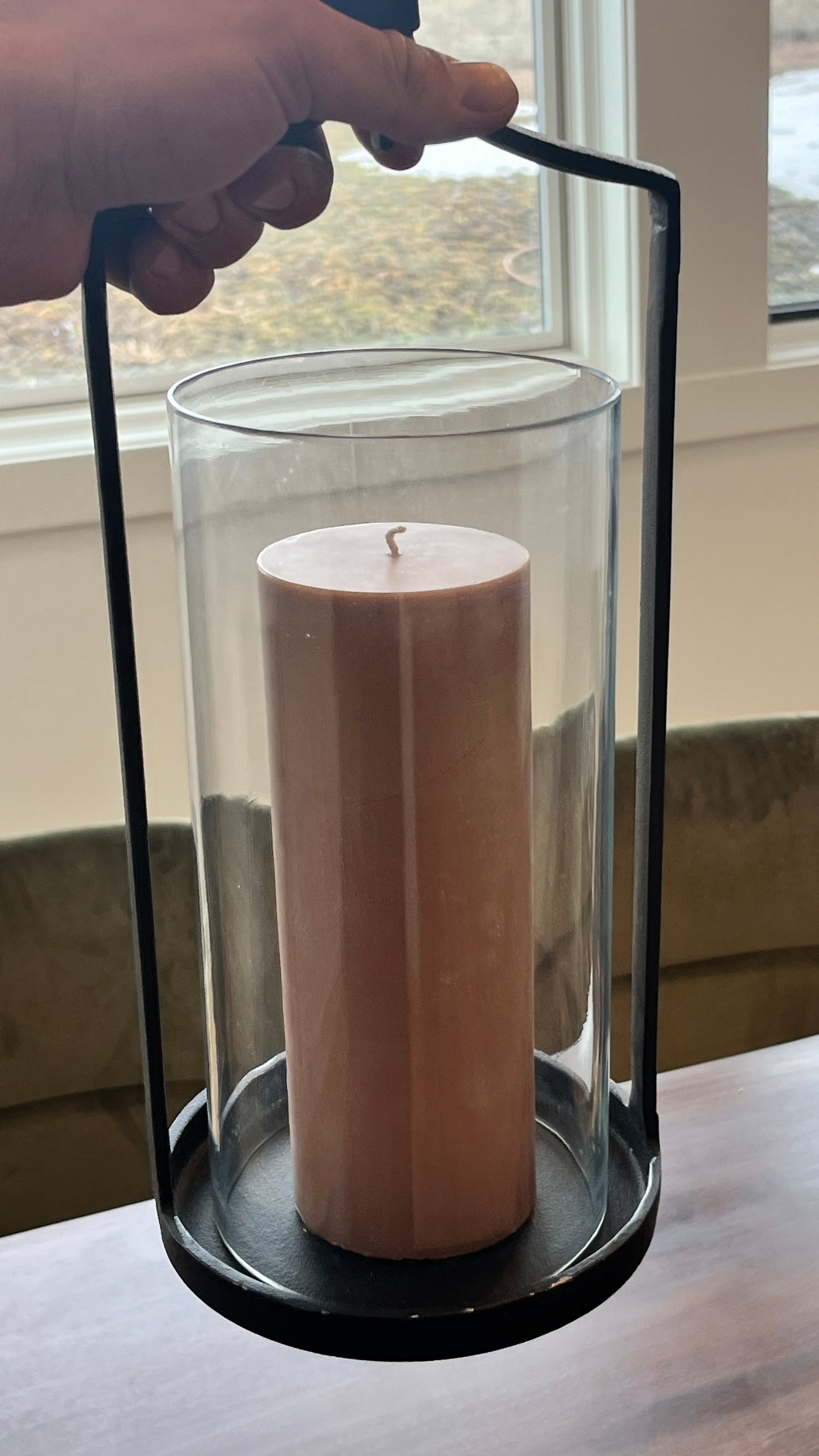 BLACK METAL WITH GLASS CANDLE HOLDER