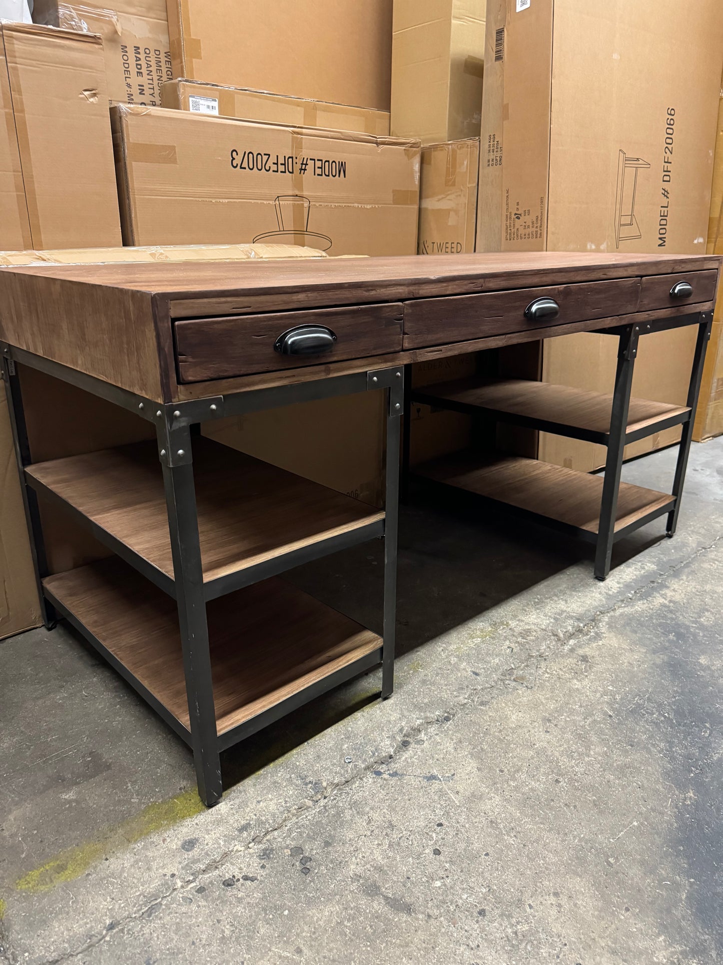 Three Drawer Desk with Iron Legs