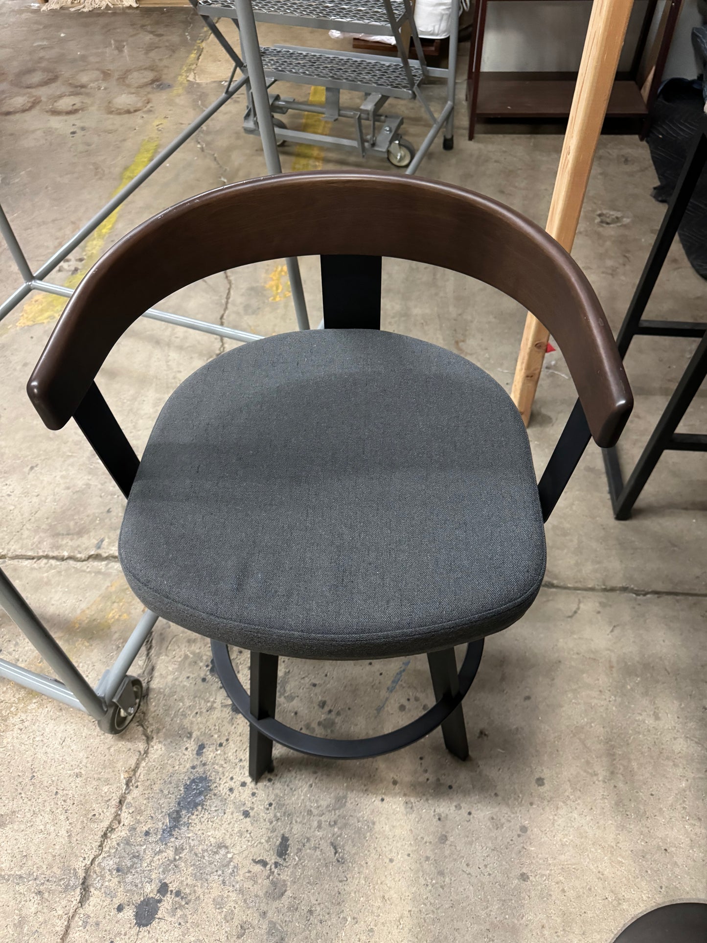 Grey Wood Back Rest Counter Stool