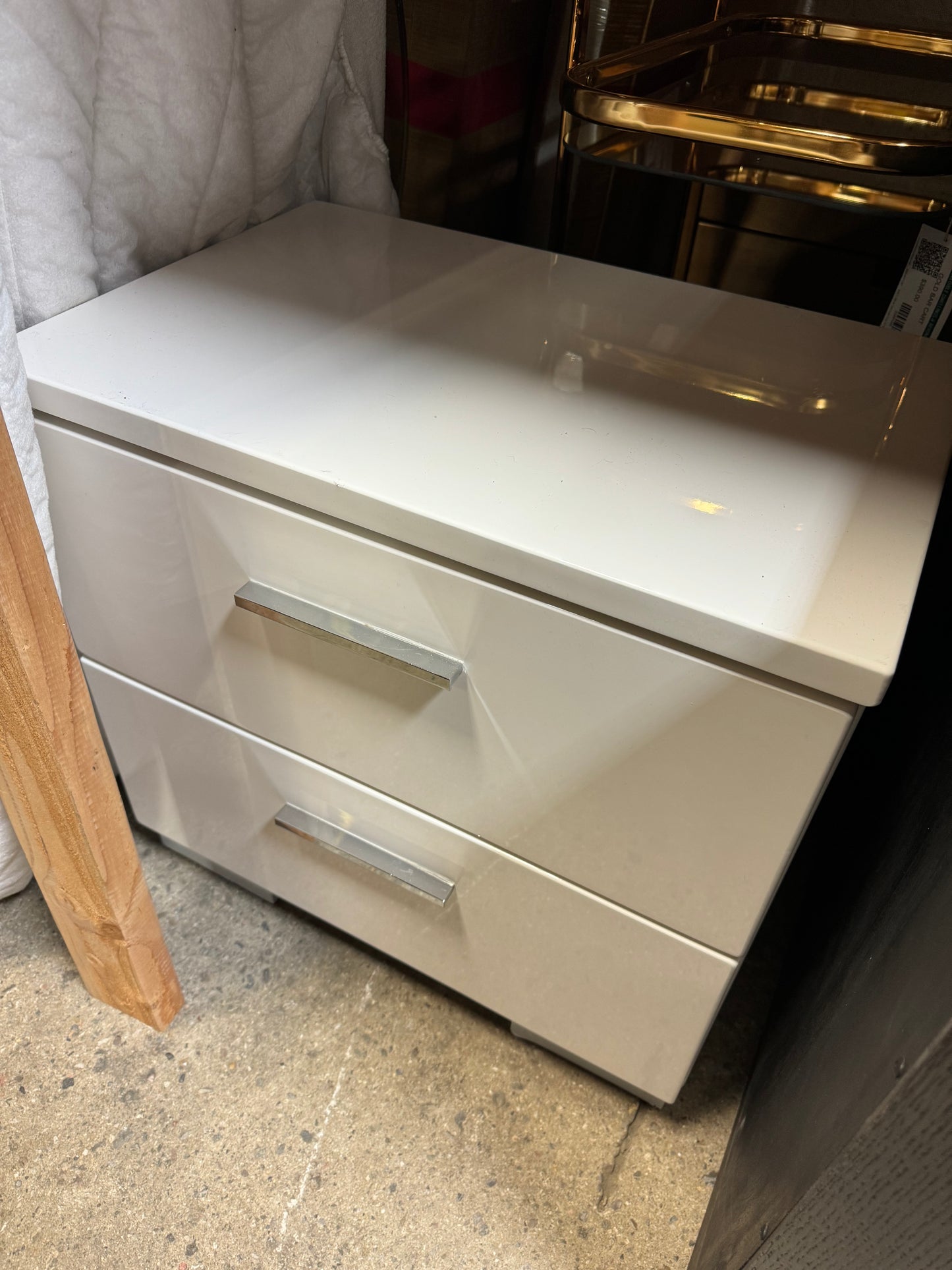 White Double Drawer Nightstand
