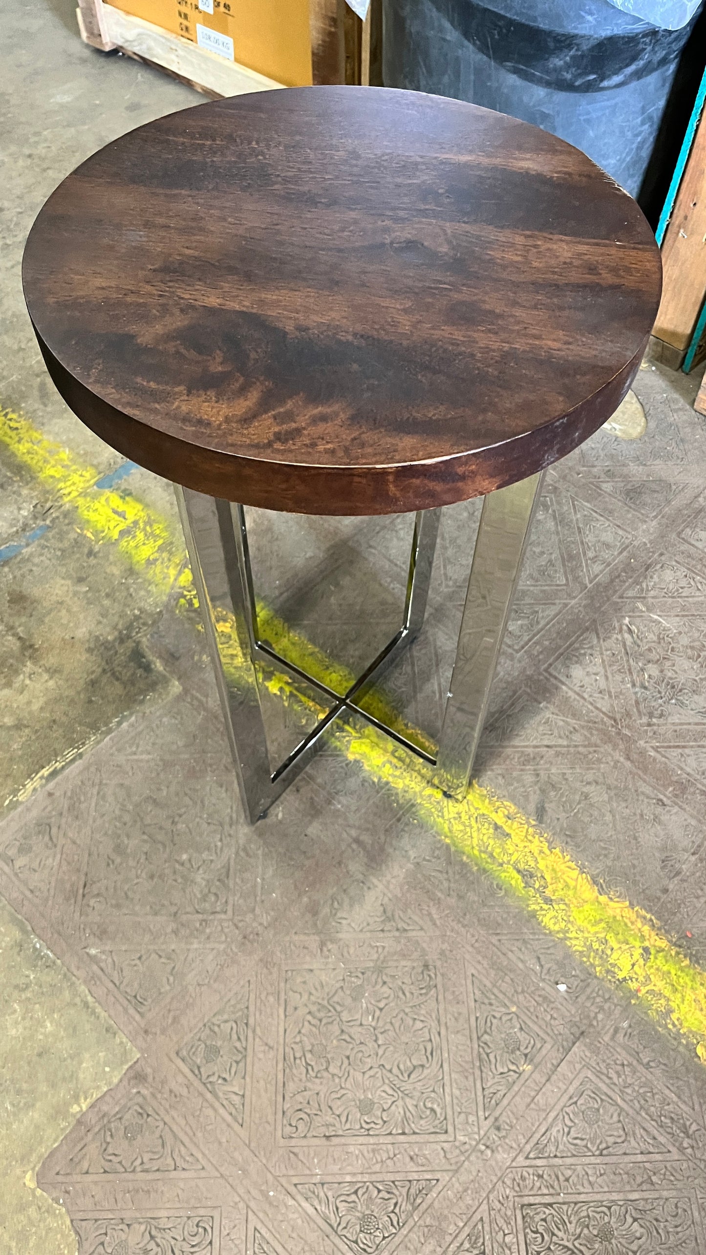 End Table with Wood Top Polished Chrome