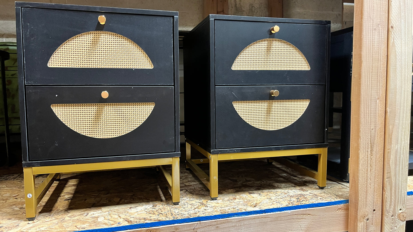 Black Drawers with Rattan Nightstands