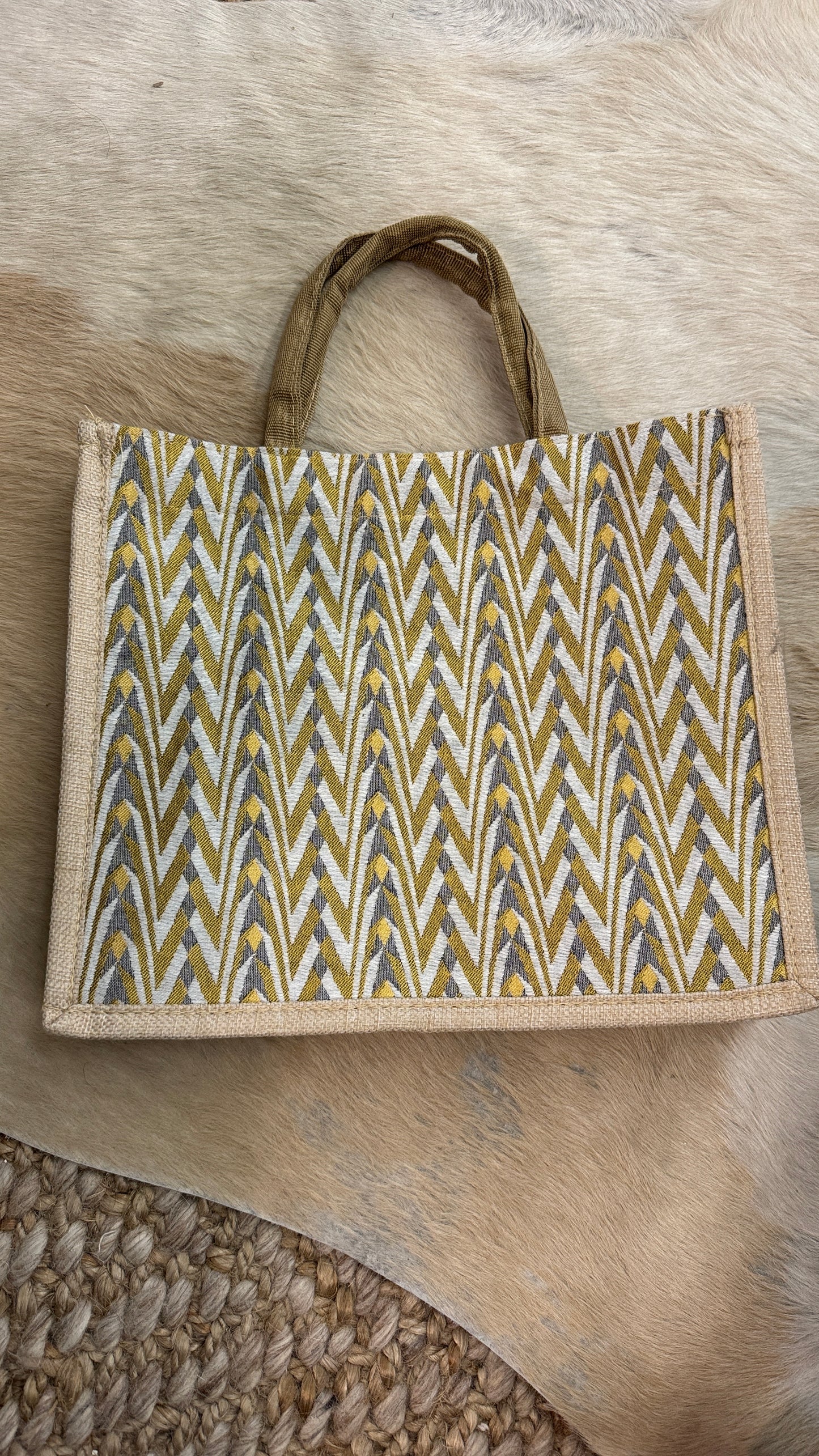 Handwoven Yellow Gray Rattan Bag