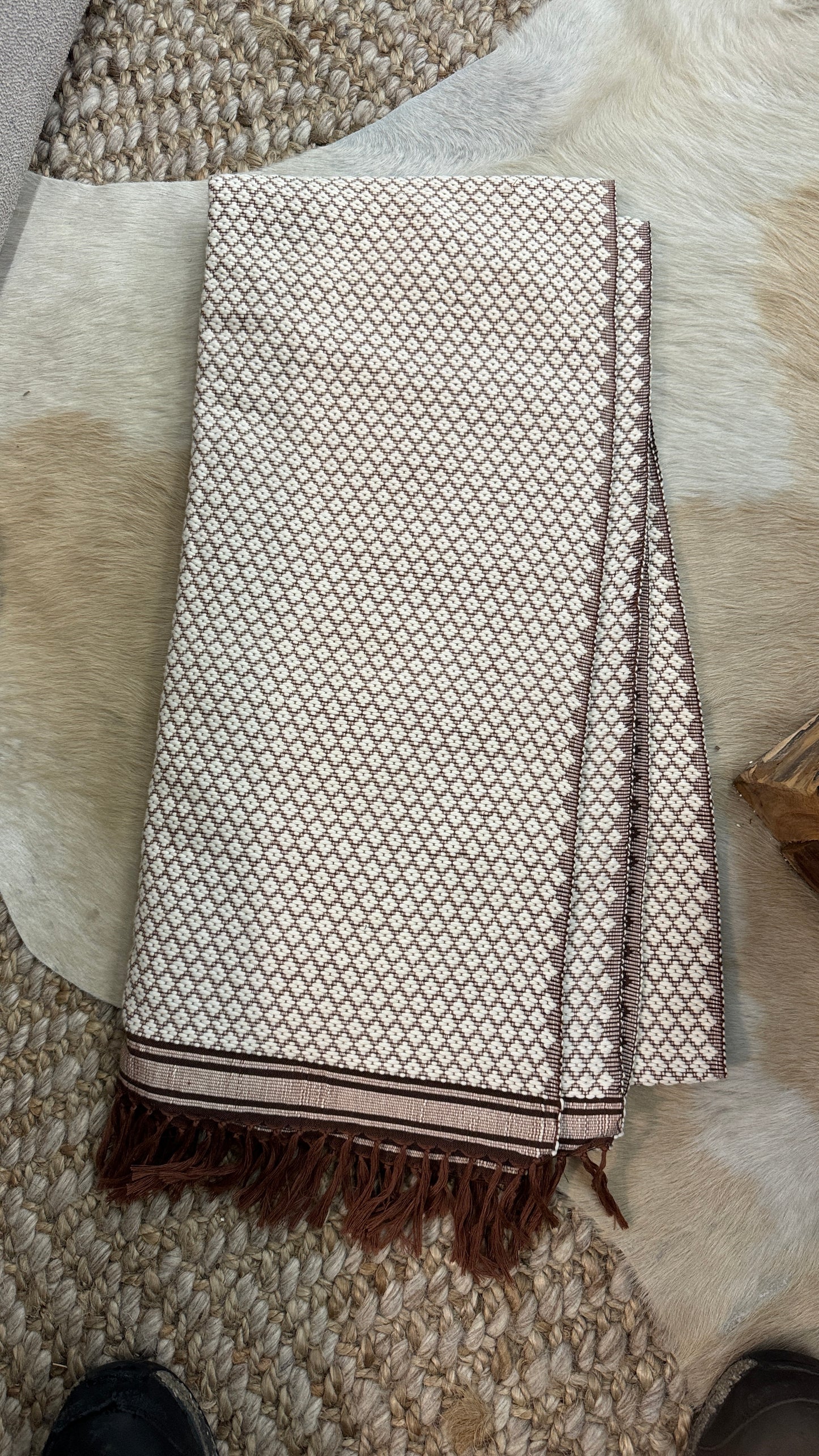 Handwoven Reddish Tan and White