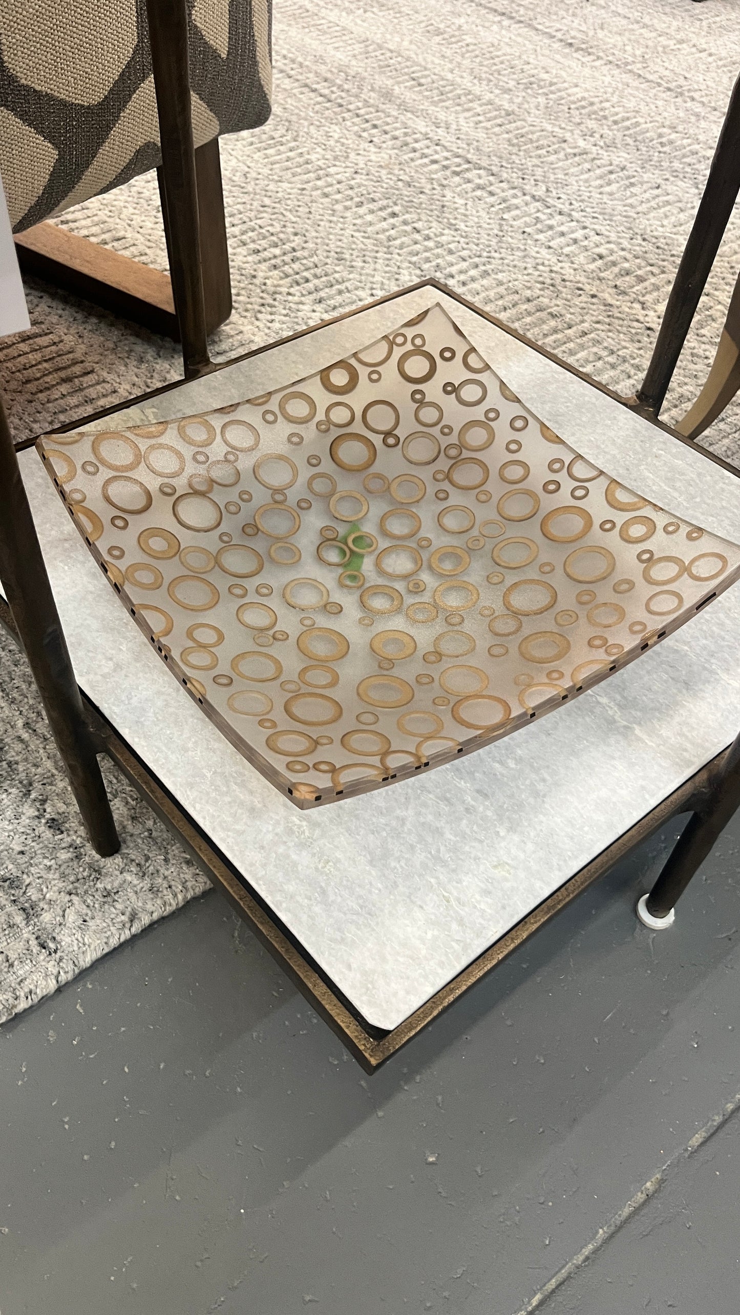 Square Clear Plastic Tray with Gold Circles