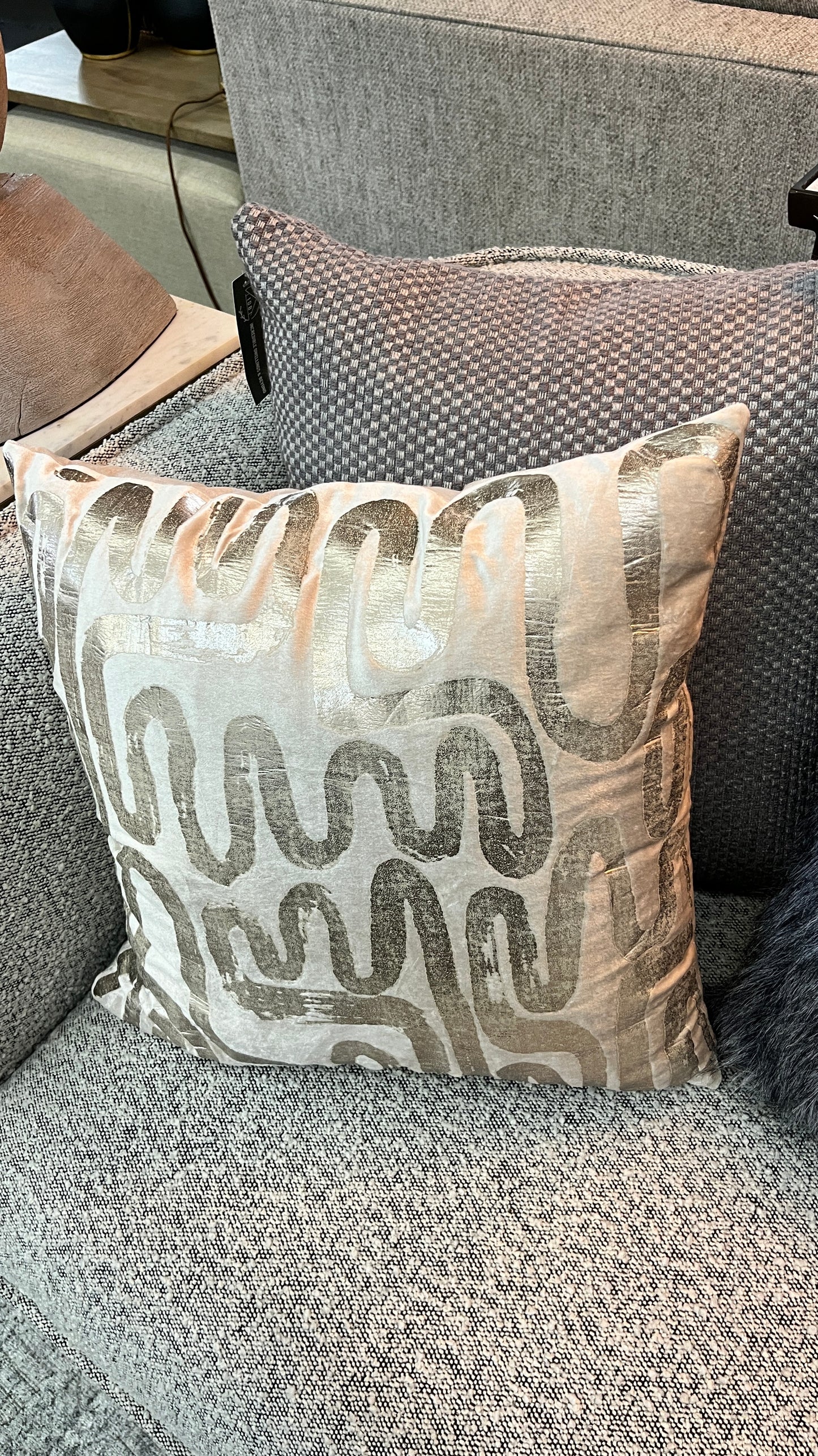 Mila Circular Abstract Ivory Gold Pillow