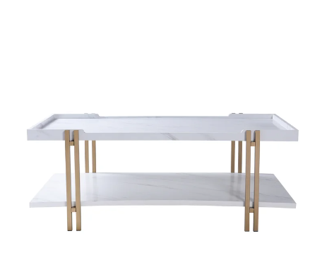 Dann Foley Lifestyle White Faux Marble and Gold Cocktail Table
