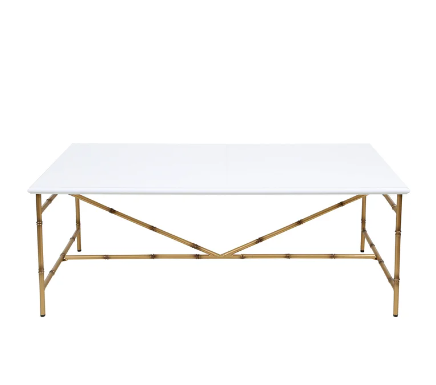 Dann Foley Lifestyle White Coffee Table with Gold Metal Bamboo Legs