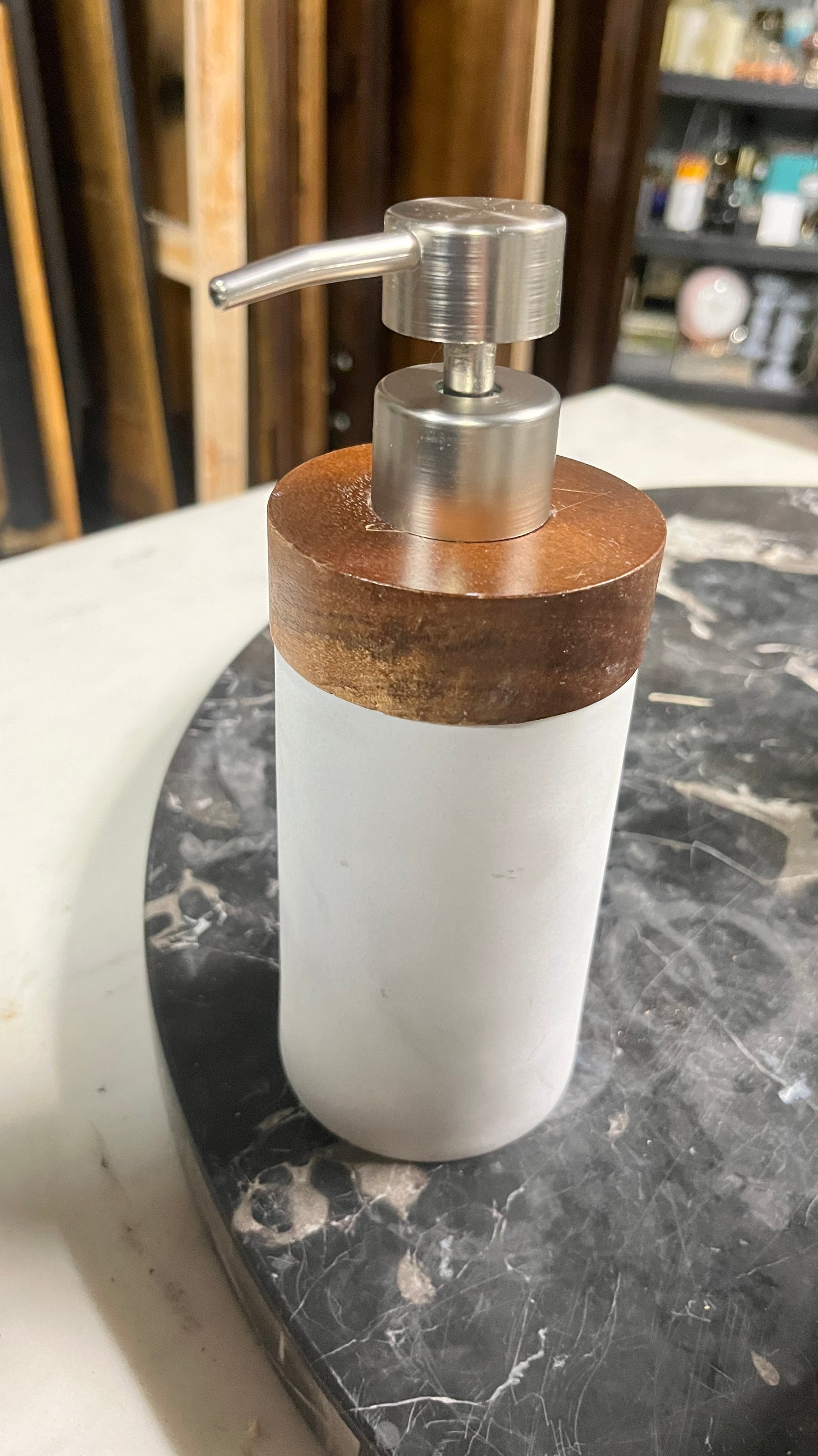 Wood and Ceramic Soap Dispenser