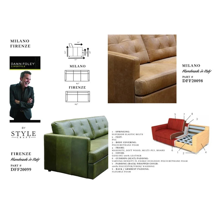 Moss Green Genuine Italian Leather Sofa