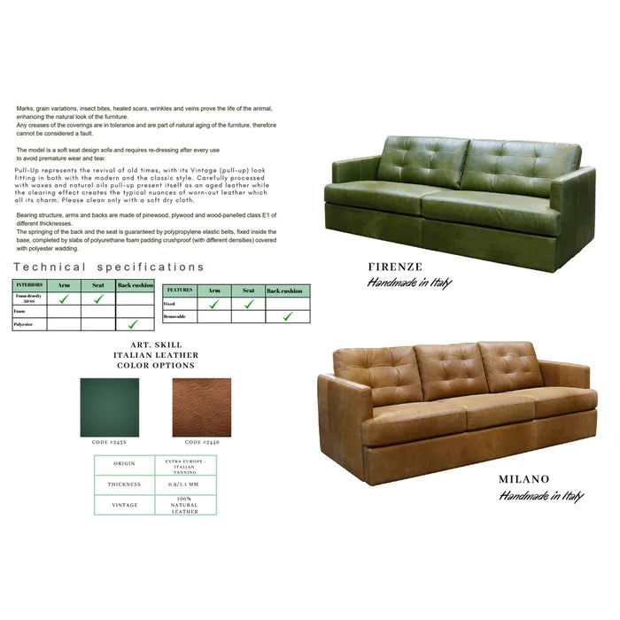 Moss Green Genuine Italian Leather Sofa