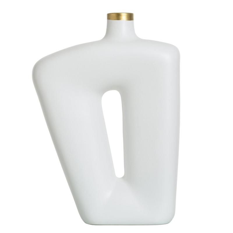 Norman Wyatt Home Metallic Gold Matte White Ceramic Vase