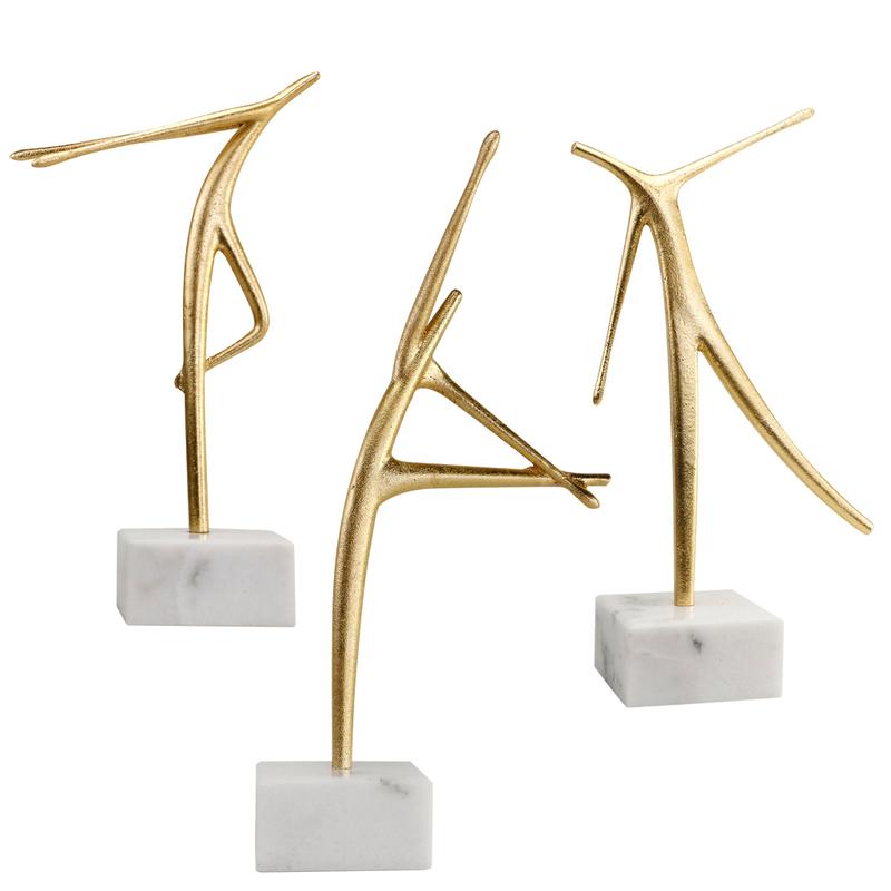 Norman Wyatt Home Gold Leaf & White Marble Set of 3