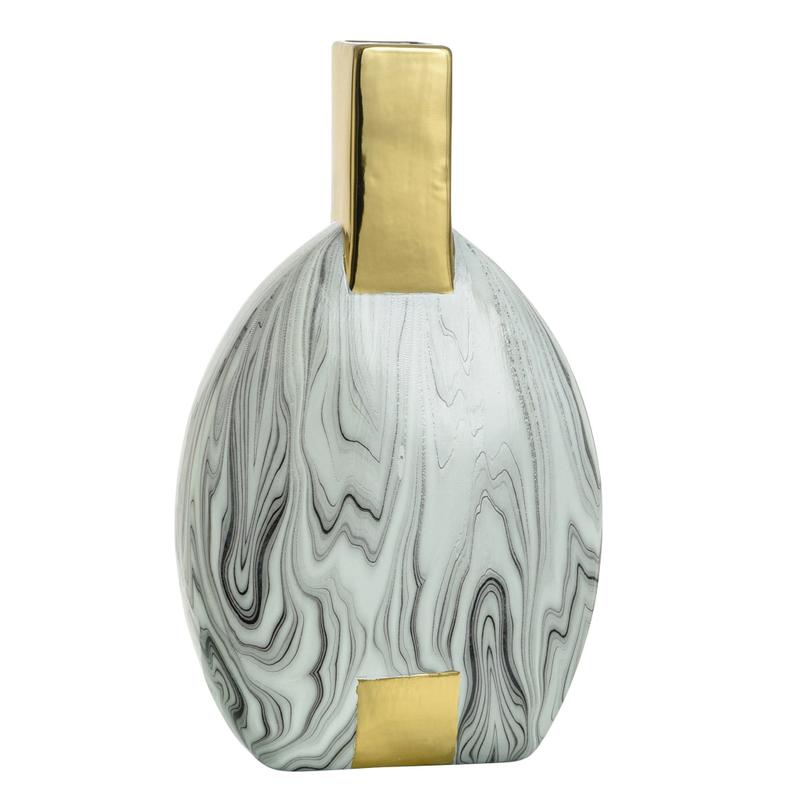 Norman Wyatt Home Faux Marble and Gold Ceramic Vase 17"