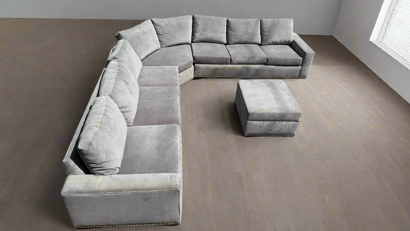 Grey Nailed Velvet Sectional