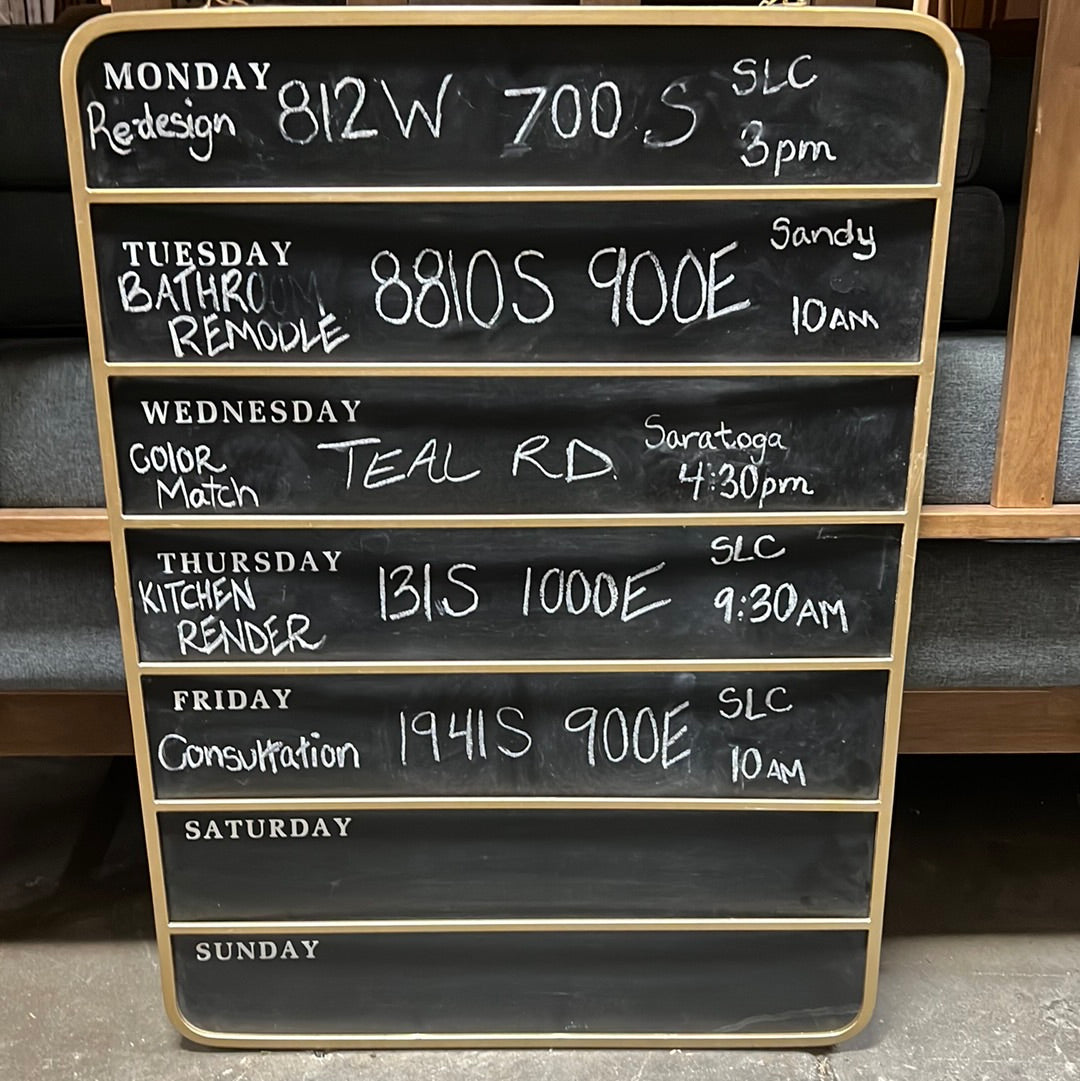 Chalk board weekly schedule