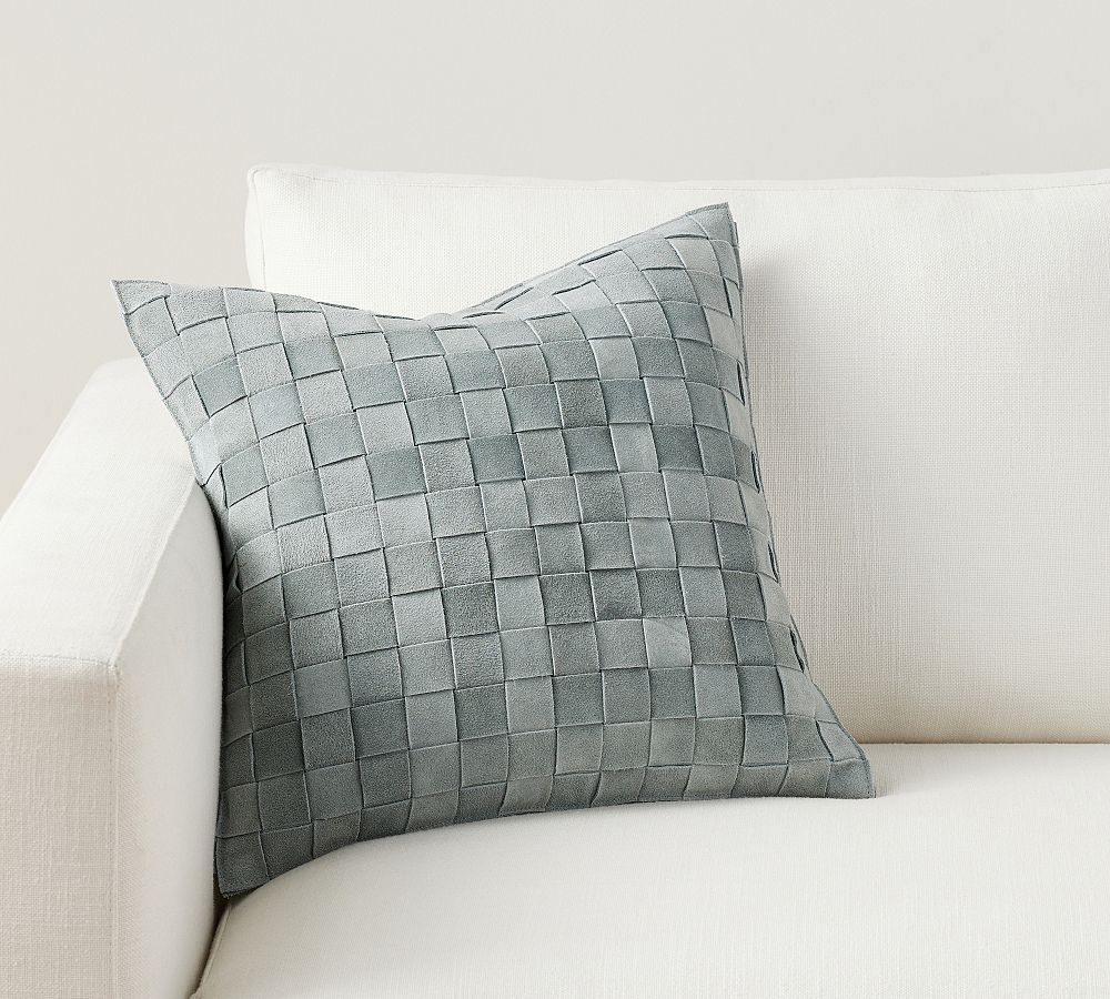 18" Light Green Leather Overlay Throw Pillow