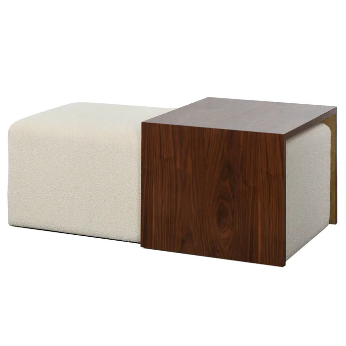 Ivory & Walnut Two Piece Ottoman