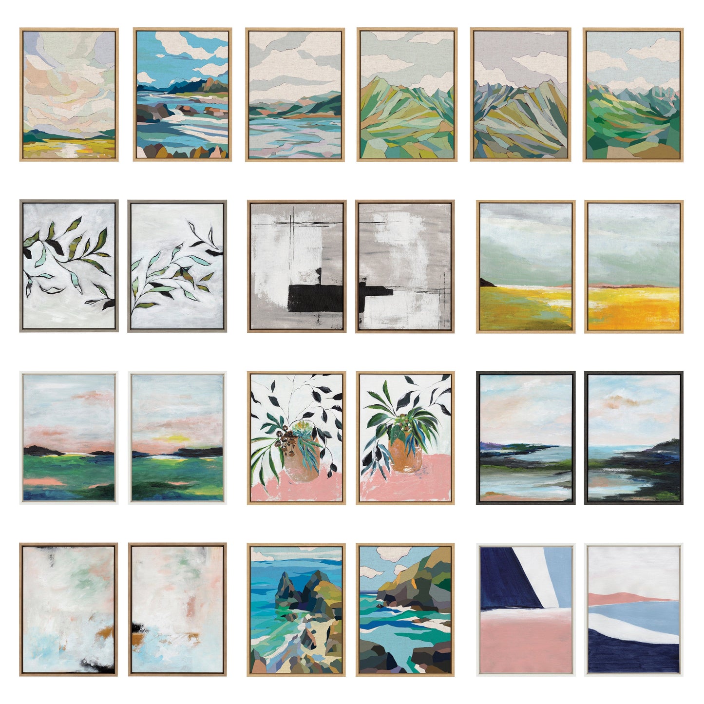 Sylvie Lake Huron I and II Neutral Linen Framed Canvas Art Set by Nikita Jariwala