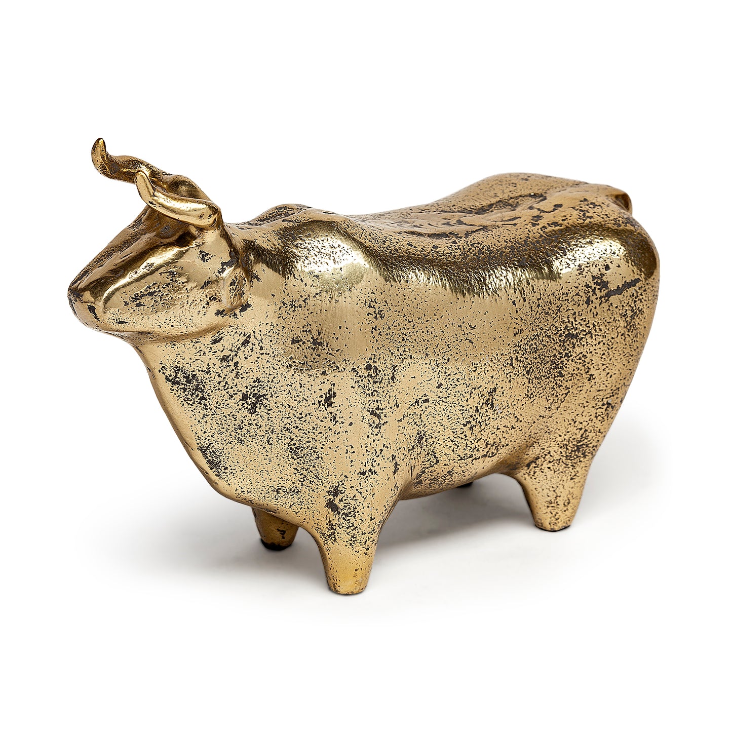 Taurus I 9"x4" Gold Cast Aluminum Bull Sculpture