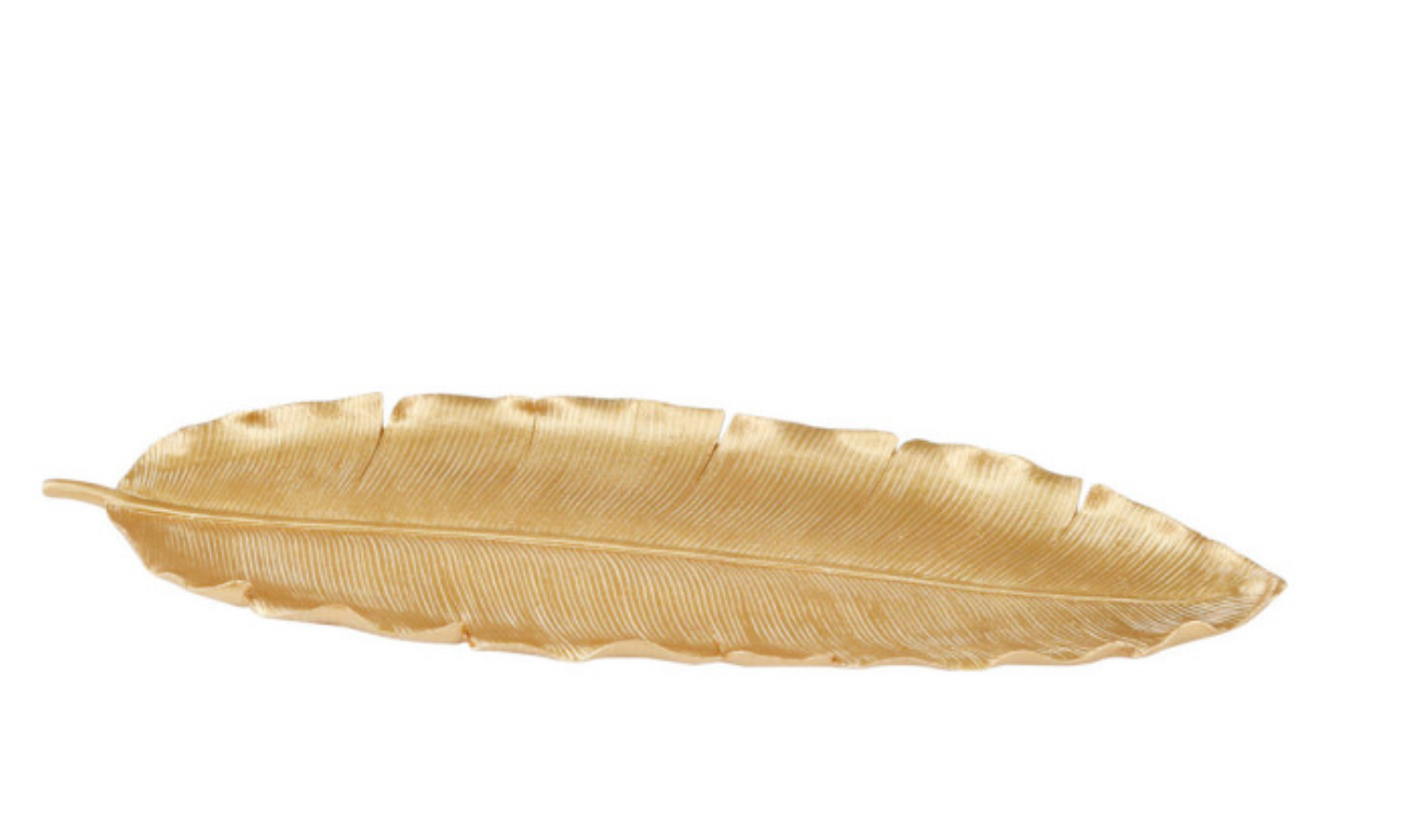 Polyresin 16" Banana Leaf Tray, Gold