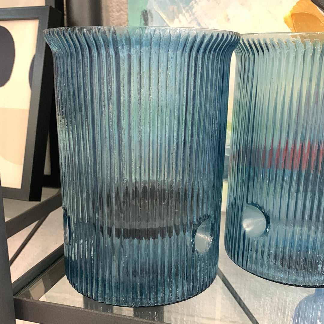 Glass blue candle holder small