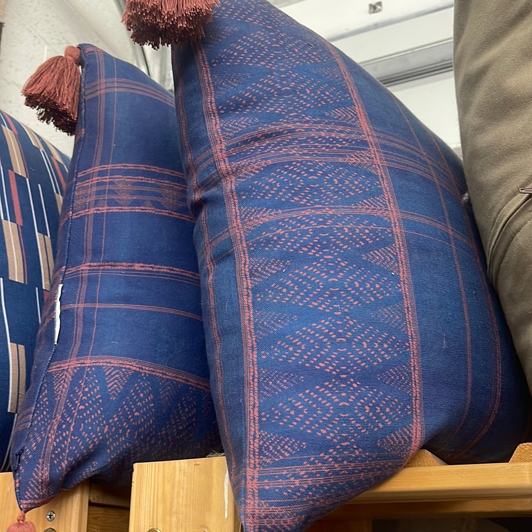 Blue and maroon pillow