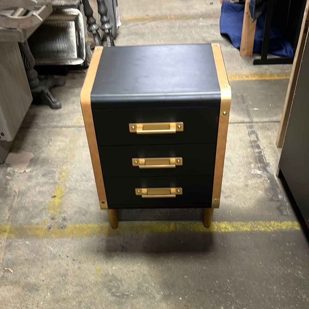 Black bed side table with gold trim