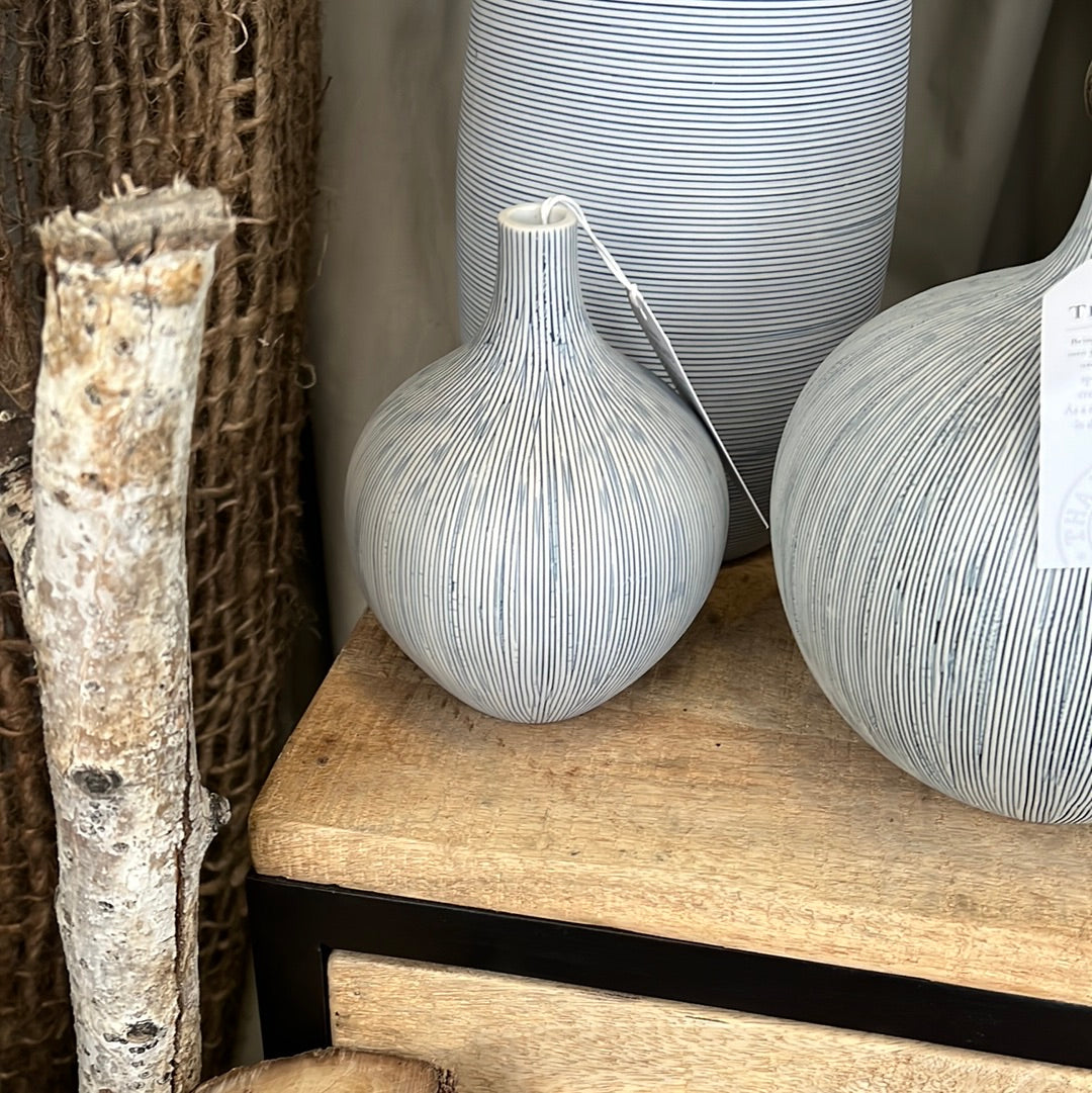 White and blue striped vase S