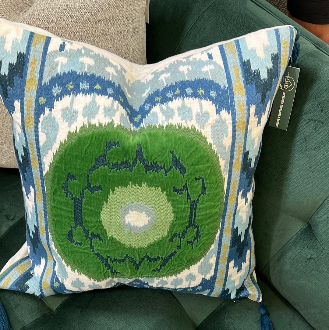 Blue and green embroidered