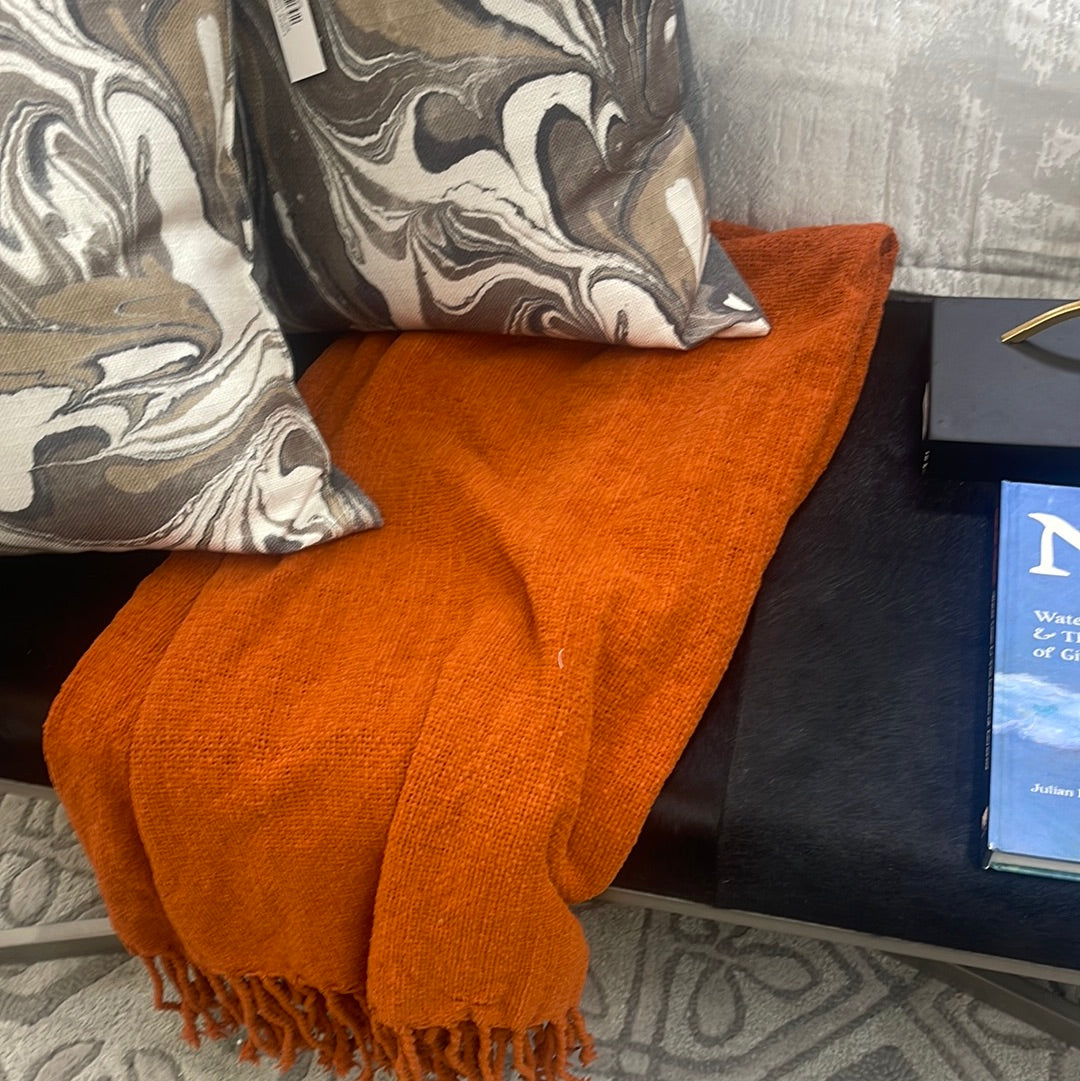 Orange knit throw blanket