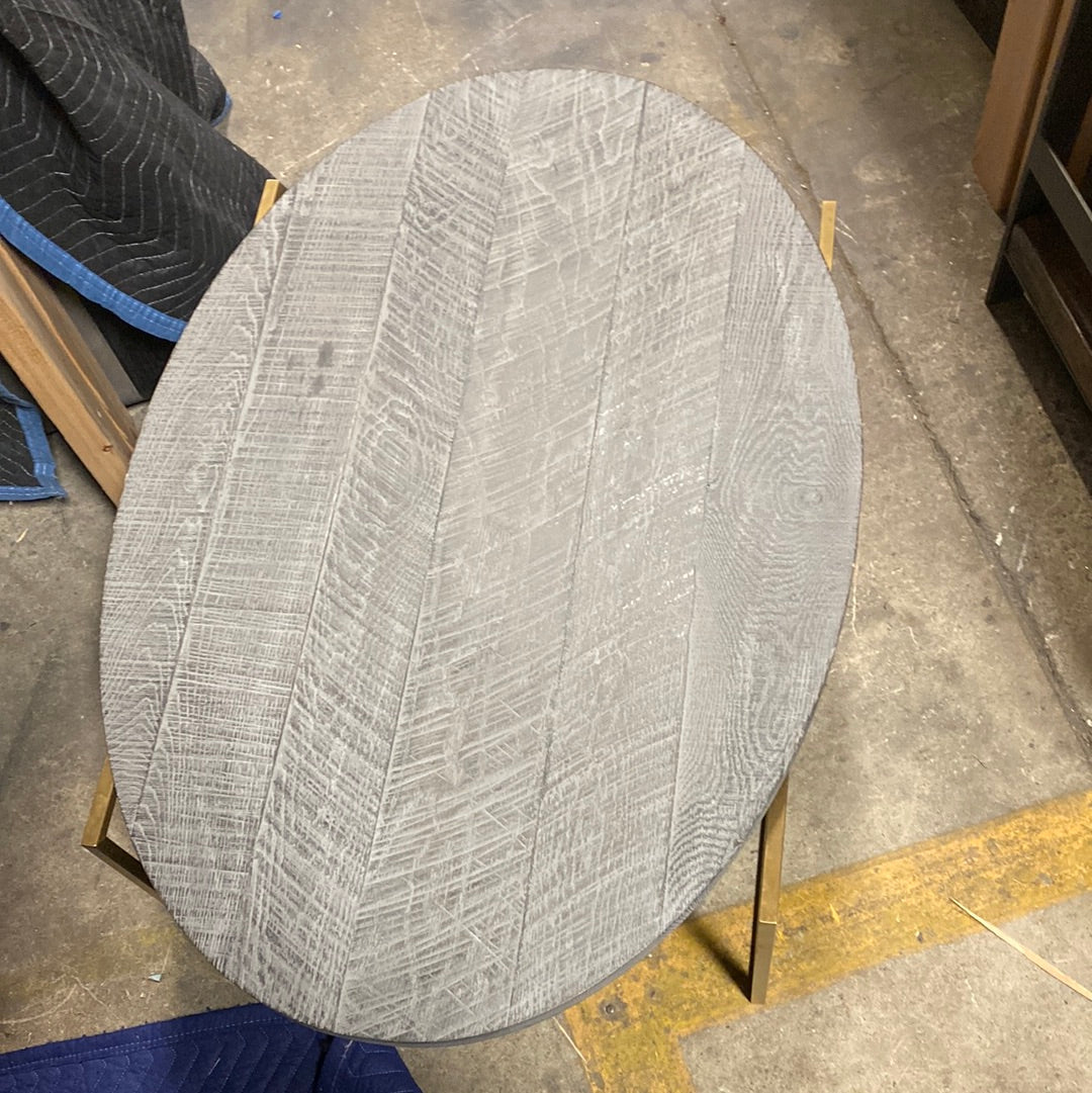 Gray and Gold Oval Coffee Table