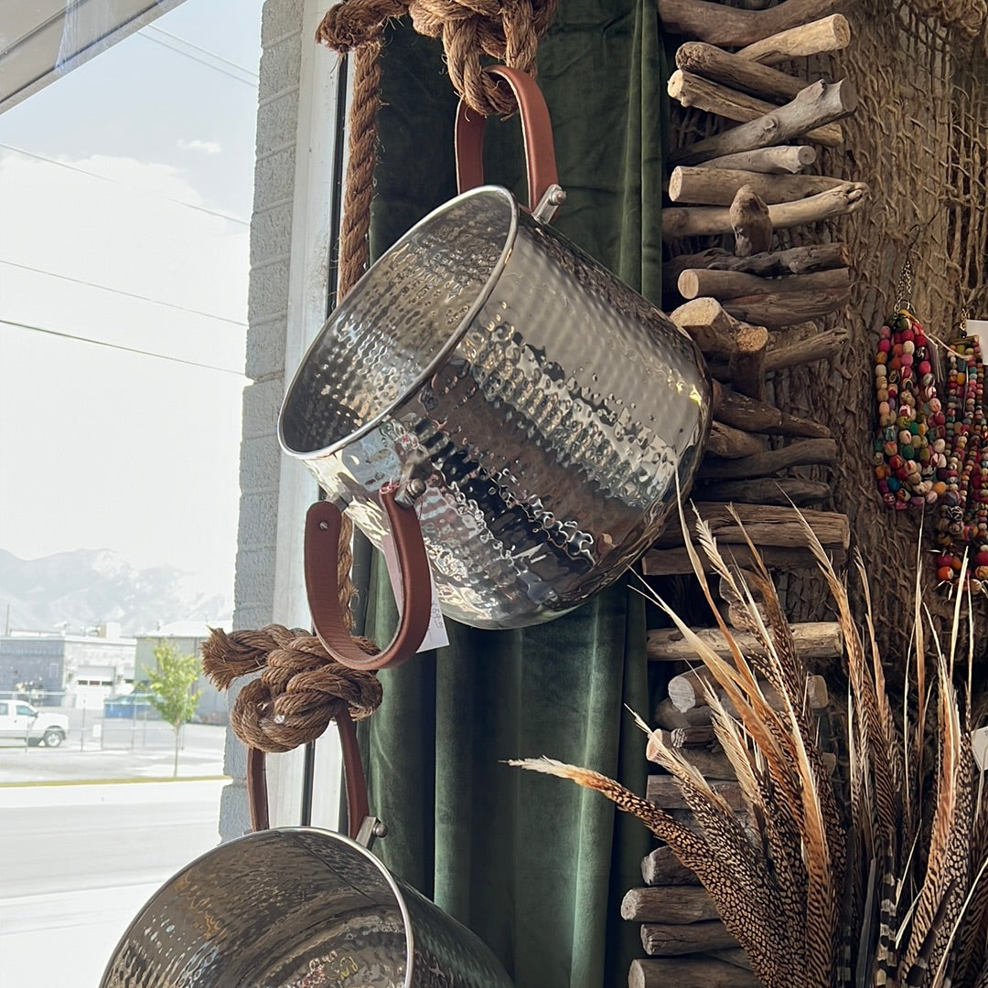 Metal basket w/ leather handle