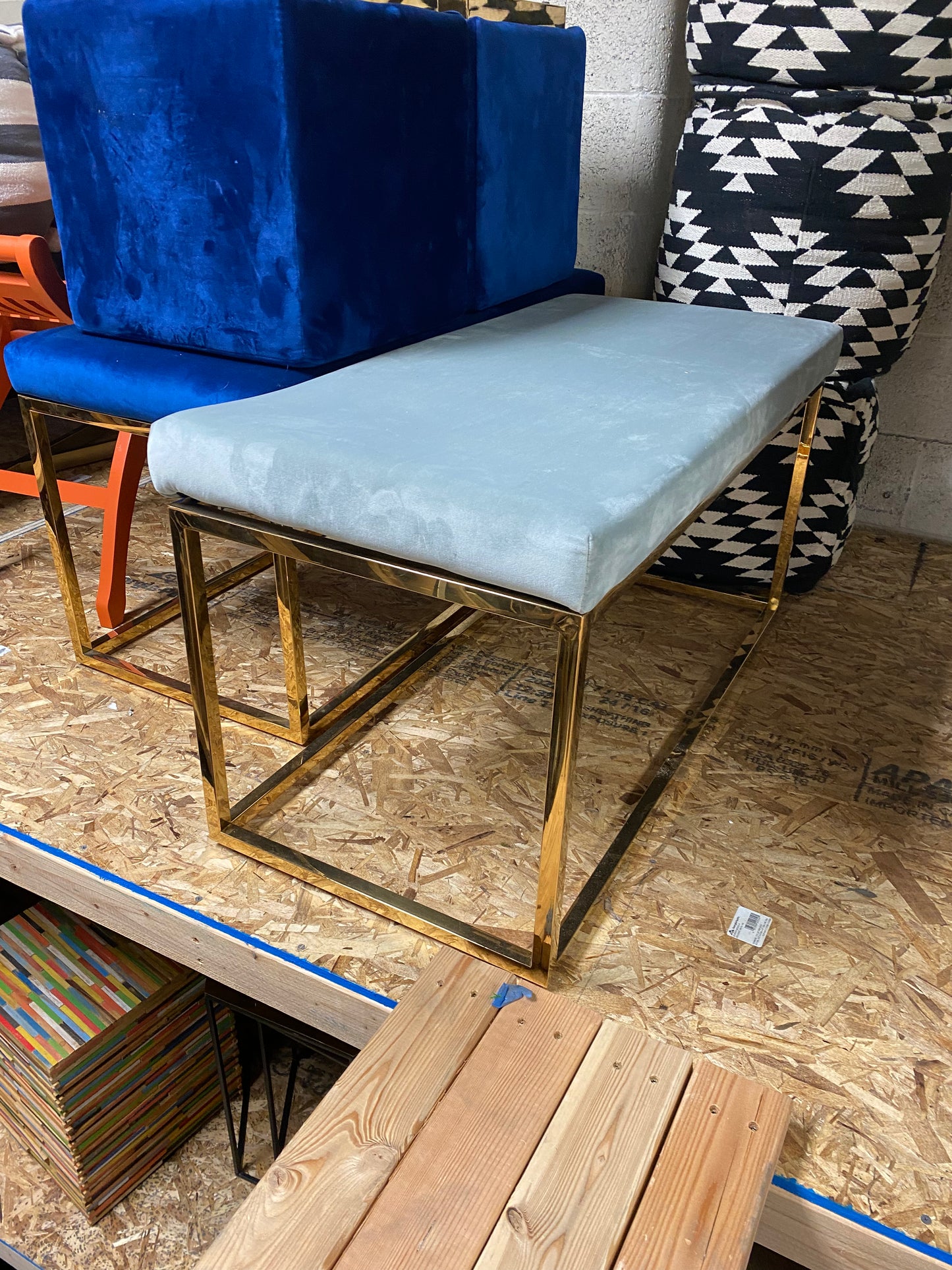 Gold and Gray Velvet Bench