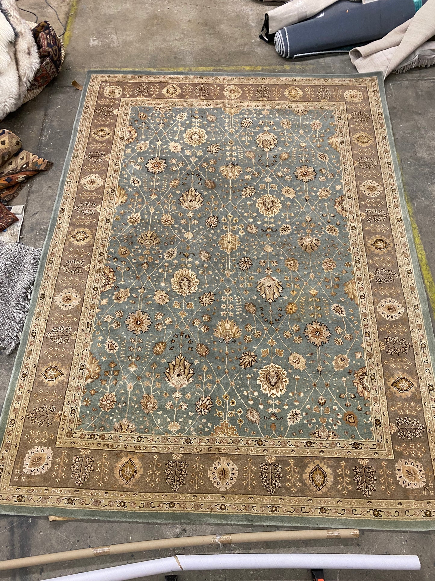 Large Teal and Tan 9x12 Area Rug
