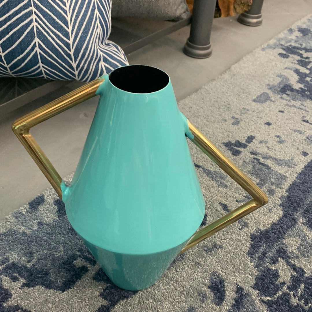 Turquoise vase with gold handles