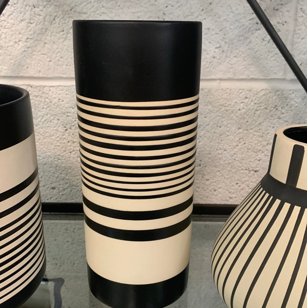Black and white striped vase