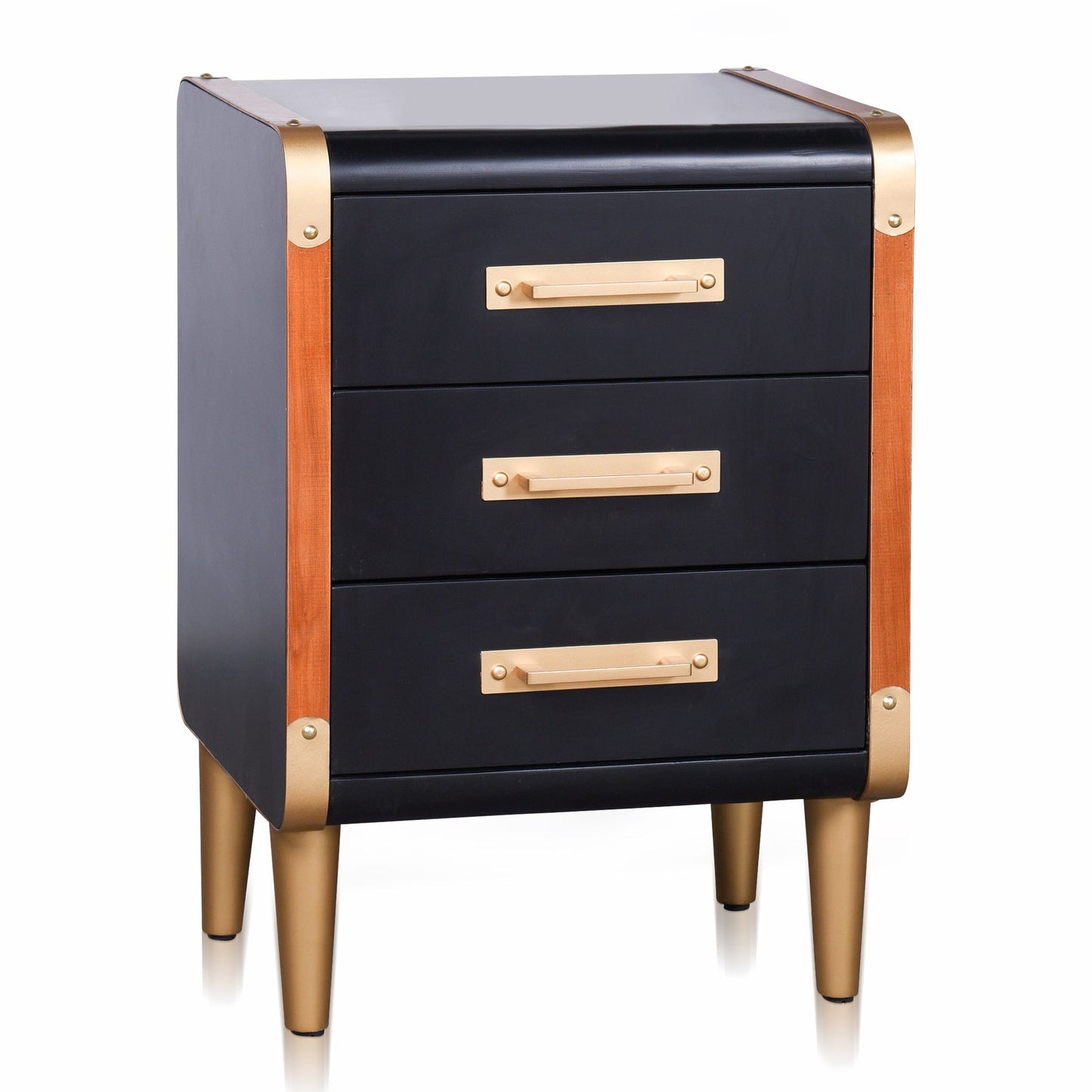 Black & Gold 3-Drawer Nightstand