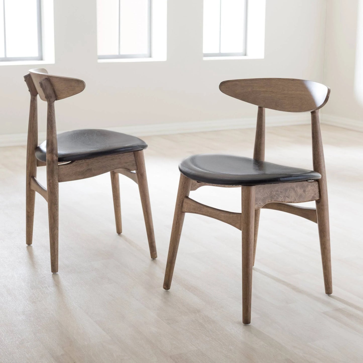 Edna Mid Century Modern Dining Chair w/ Faux Leather Seat