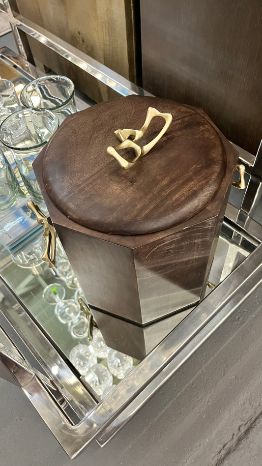 Wooden Ice Bucket and Gold Handles