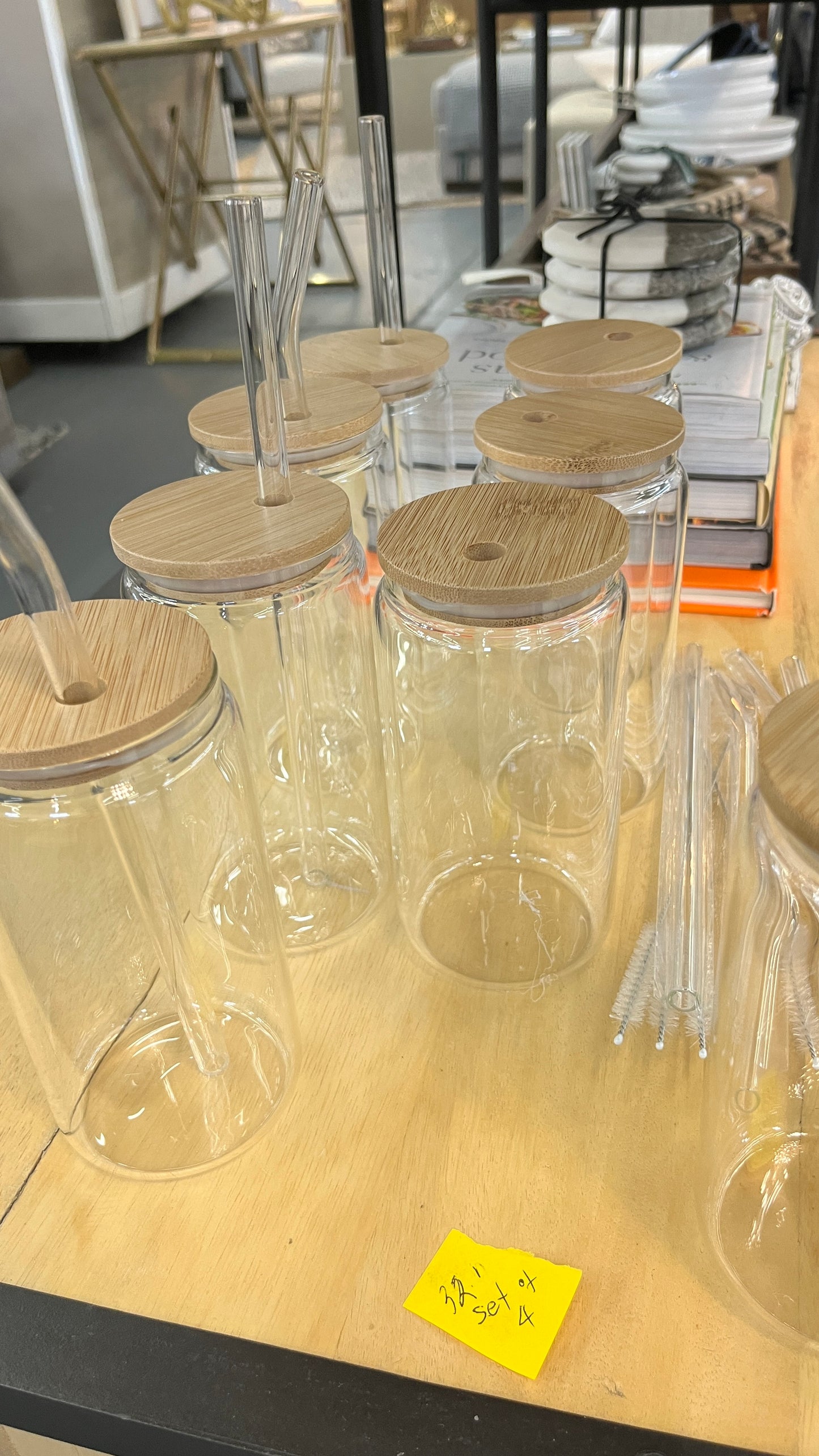 Bamboo Covered Glass Drinking Bottle 4pcs per set