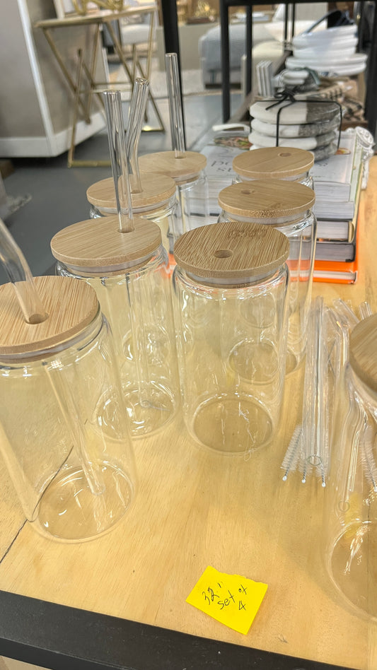 Bamboo Covered Glass Drinking Bottle 4pcs per set