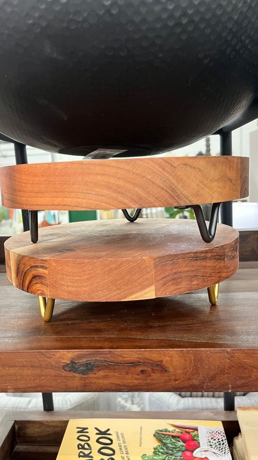 Rustic Wood Riser with Gold Legs Small