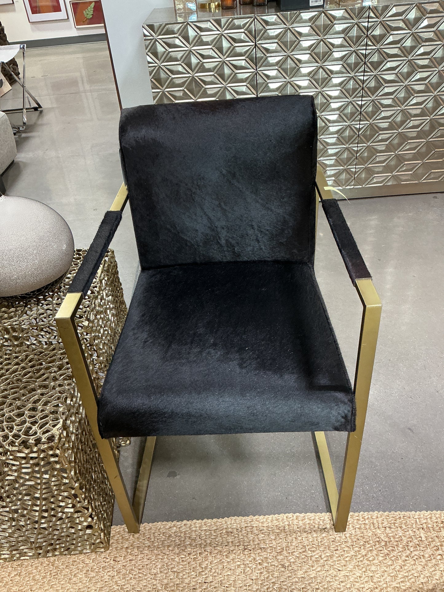Gold/ Black Cowhole dining arm chair