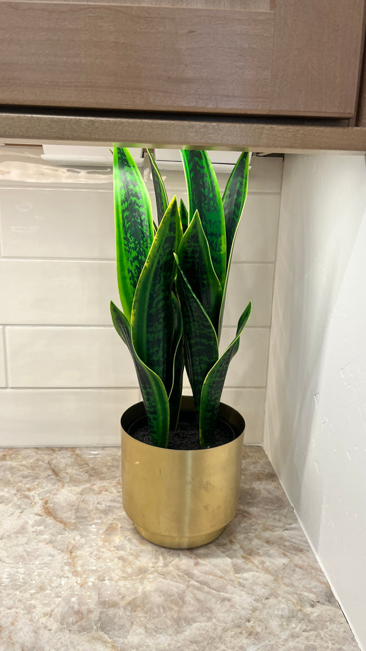 XL GOLD METAL PLANTER WITH PLANTS