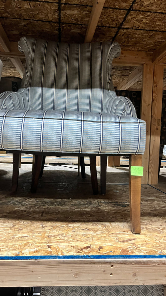 Blue Stripe Upholstered Side Chair