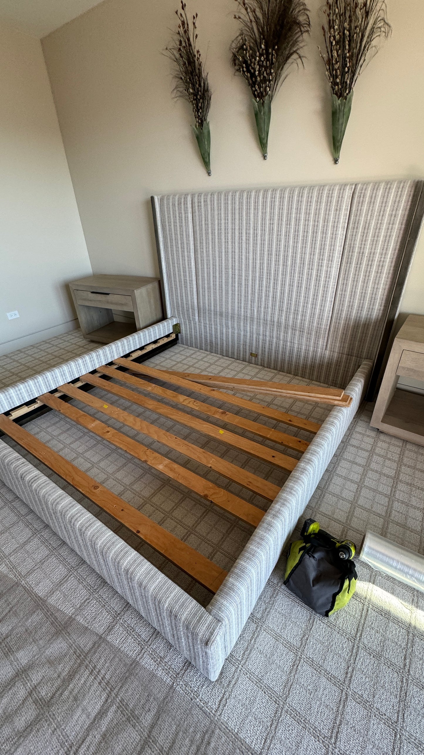 White Striped King Bed